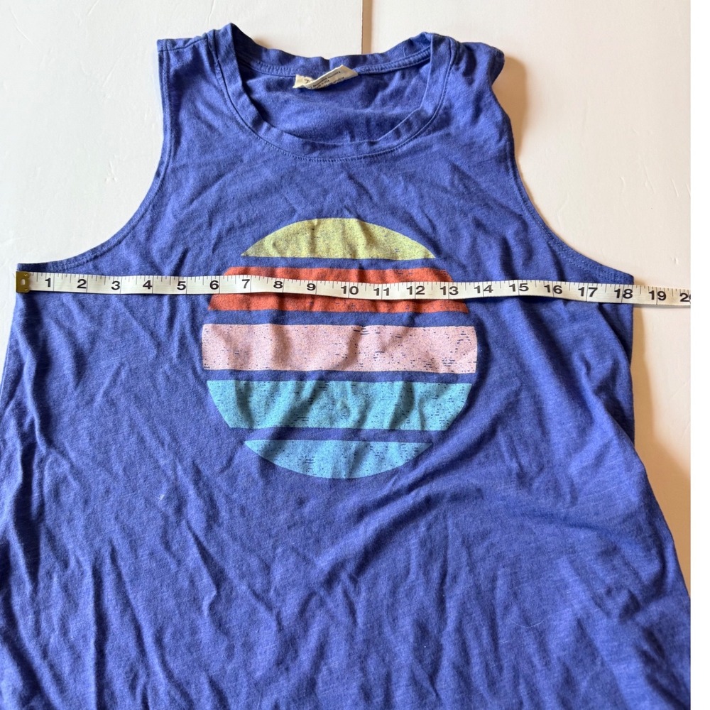 78&Sunny Womens Blue Distressed Striped Sun Graphic Tank Top XL Sleeveless - Picture 4 of 4